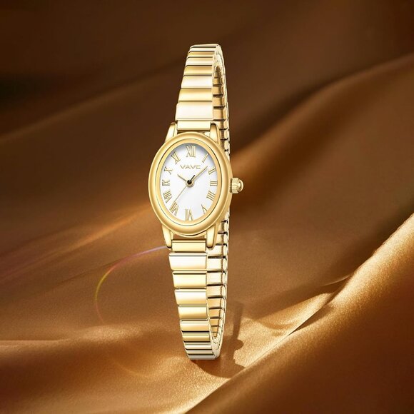 Women's Gold Watch with Stainless Steel Expansion Band Oval Case Roman Dial - Picture 5 of 6